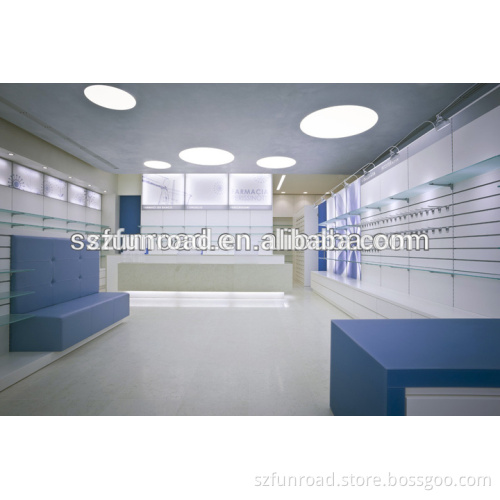 Pharmacy Store Interior Decoration Wall Wood Display Rack Showcase Design